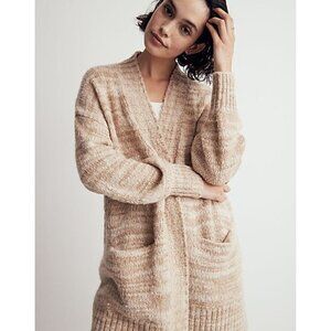 Madewell Wool Space-Dyed Long Oversized Cardigan Sweater Beige Pockets Womans XS
